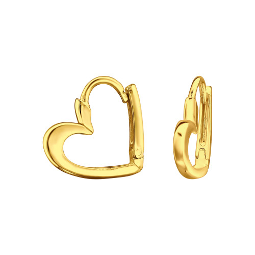 Szíves Huggies karika fülbevaló, 24k aranyozott, ezüst