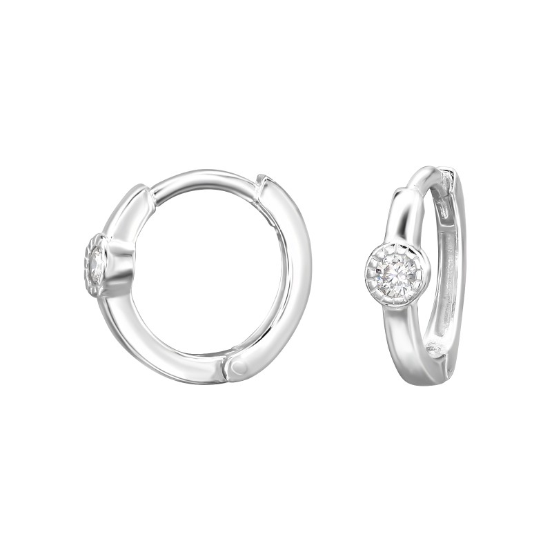 Huggies karika fülbevaló, ezüst, cirkónia köves, 1.2 mm x 10 mm, prémium