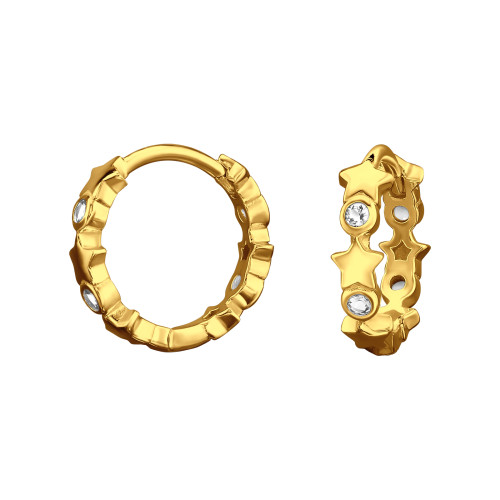 Csillagok Huggies karika fülbevaló, 24k aranyozott, ezüst, cirkónia köves
