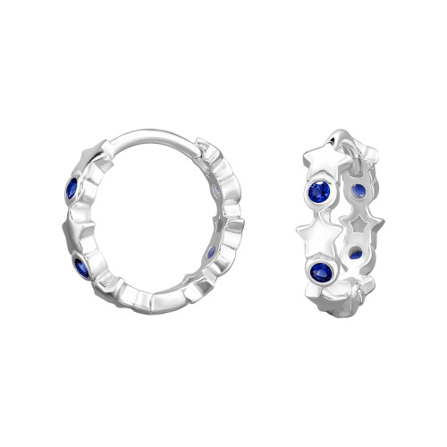 Csillag Huggies karika fülbevaló, ezüst, kék cirkónia köves