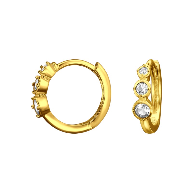 Huggies karika fülbevaló, 24k aranyozott, ezüst, cirkónia köves, 3.5 mm x 12 mm, mintás