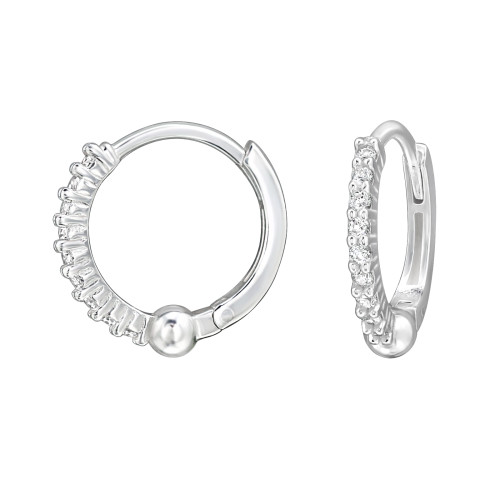 Golyós köves 925 ezüst huggies karika fülbevaló