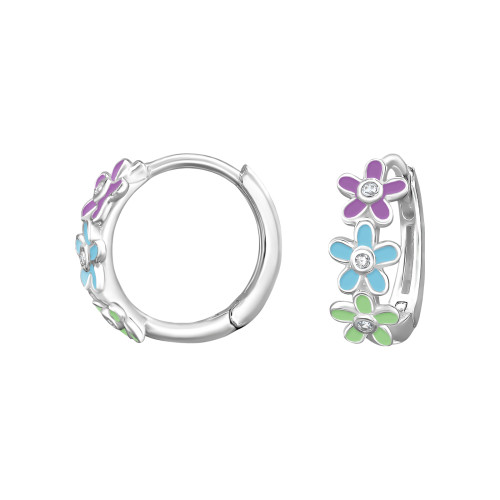 Színes virágos 925 ezüst huggies karika fülbevaló