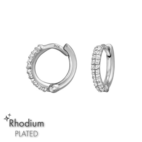 Cirkónia köves, ródium bevonatos 925 ezüst huggies karika fülbevaló