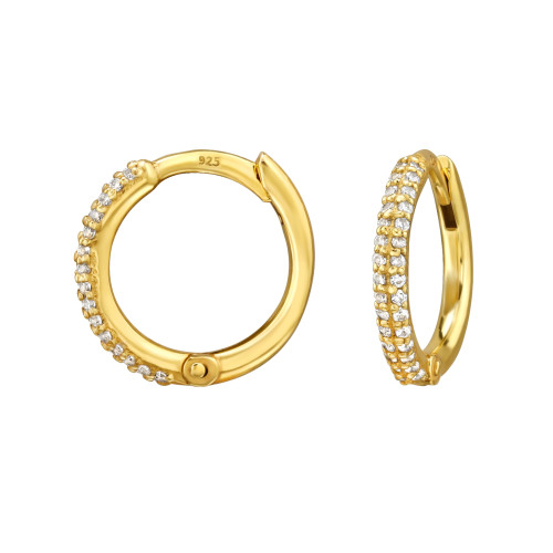 Cirkónia köves 925 ezüst huggies karika fülbevaló, aranyozott