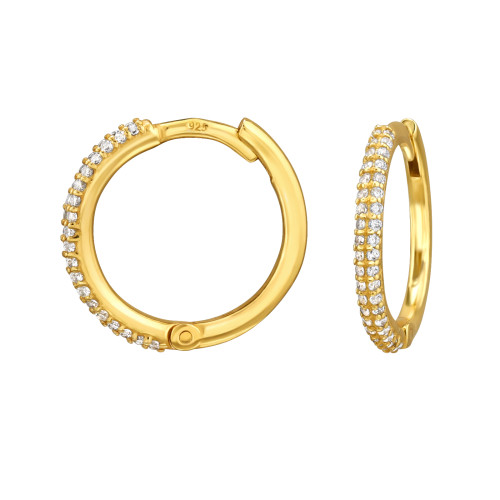 Cirkóniás 925 ezüst huggies karika fülbevaló, arynozott