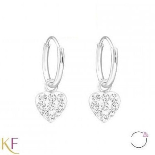 Kristály ezüst szíves gyerek karika fülbevaló