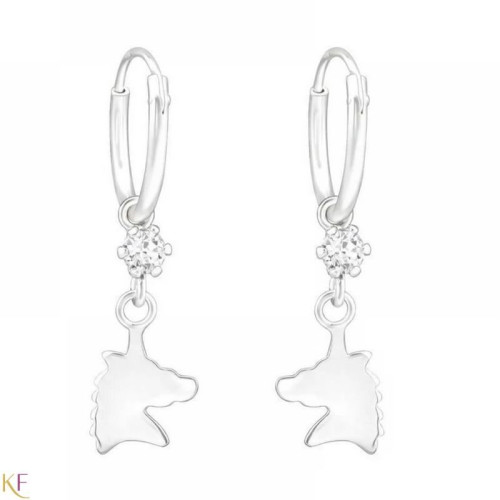 Ló fej karikafülbevaló, kristály ezüst gyerek ékszer