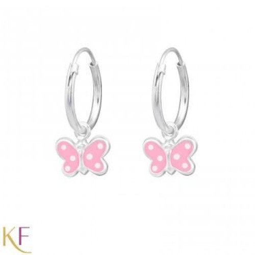Rózsaszín, fehér pöttyös lepkés karika fülbevaló