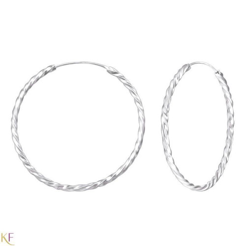 4 cm - Ezüst nagy karika fülbevaló, csavart mintás